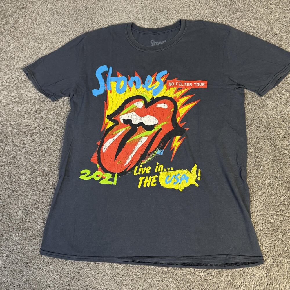 Stones Shirt Mens M Black No Filter Tour 2021 Tongue Graphic Crew Neck